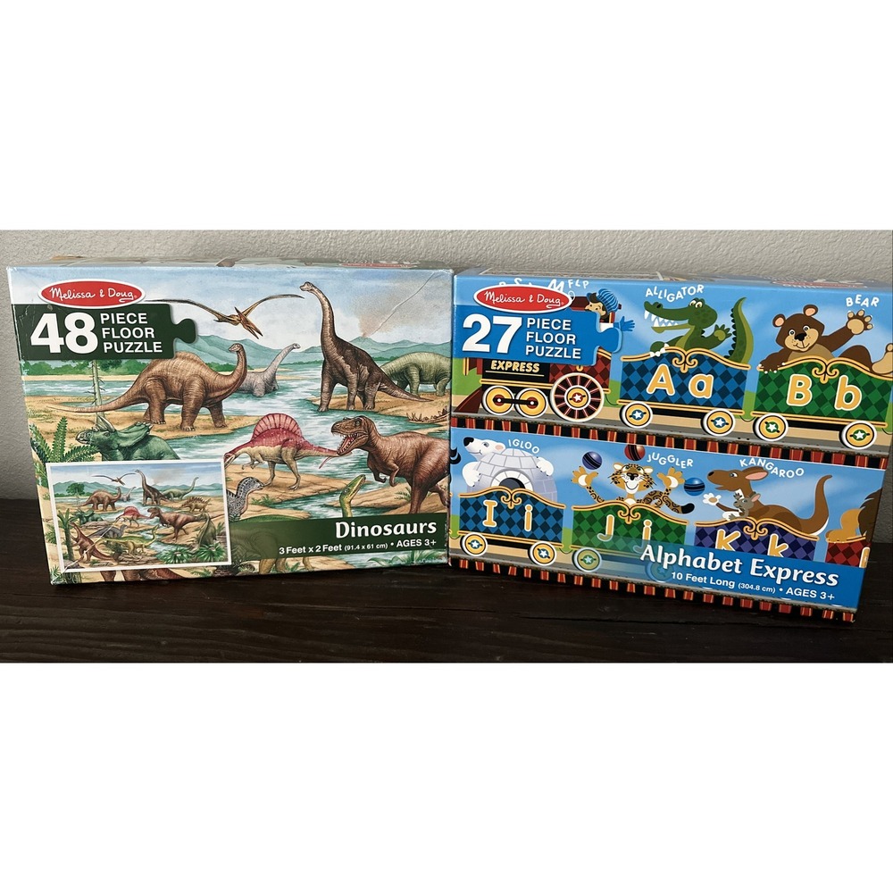 2 Melissa and Doug Floor Puzzles 48 piece Dinosaurs 27 piece Alphabet Expreas 3+